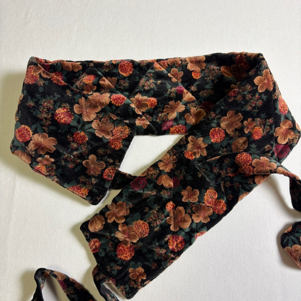 Unbranded, Floral quilted Velvet Sash Belt, OS, Black Orange, Wrap Tie Waist